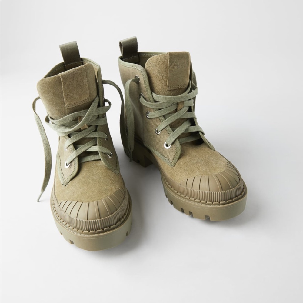 ZARA Flat Canvas Ankle Boot size 10